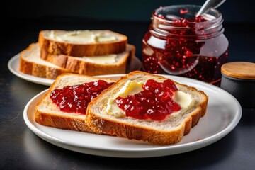 Canvas Print - slices of bread arranged alternately with butter and jam