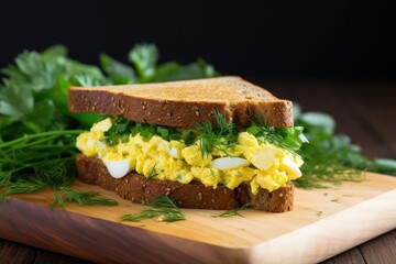 Poster - egg salad sandwich on rye bread, garnished with herbs