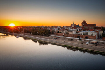 Wall Mural - Wisla river by the Torun city at sunset, Poland.