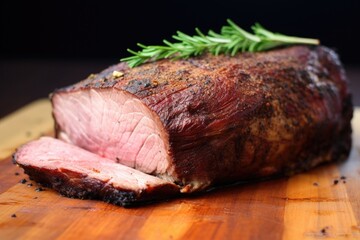 Canvas Print - side view of smoked beef brisket showing its texture