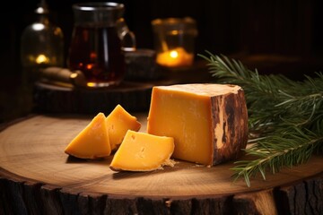 Poster - smoked cheddar in rustic wood setting