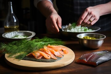 Sticker - hand placing dill on artisanal smoked fish dish