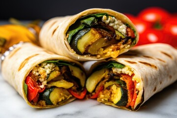 Wall Mural - close up of grilled vegetables oozing out from wrap