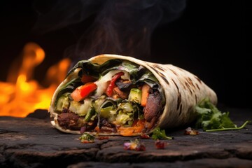 Canvas Print - charcoal-grilled veggie wrap, smoke rising up