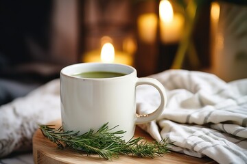 Canvas Print - a ceramic mug with calming herbal tea on a nightstand