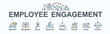 Employee engagement banner web icon for organization, workload, recognition, clarity, autonomy, praise, opportunity, relationship, growth and fairness. Flat cartoon vector infographic.