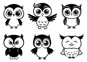 Wall Mural - kids illustration with cute baby owls. silhouette symbols for children with owlets.