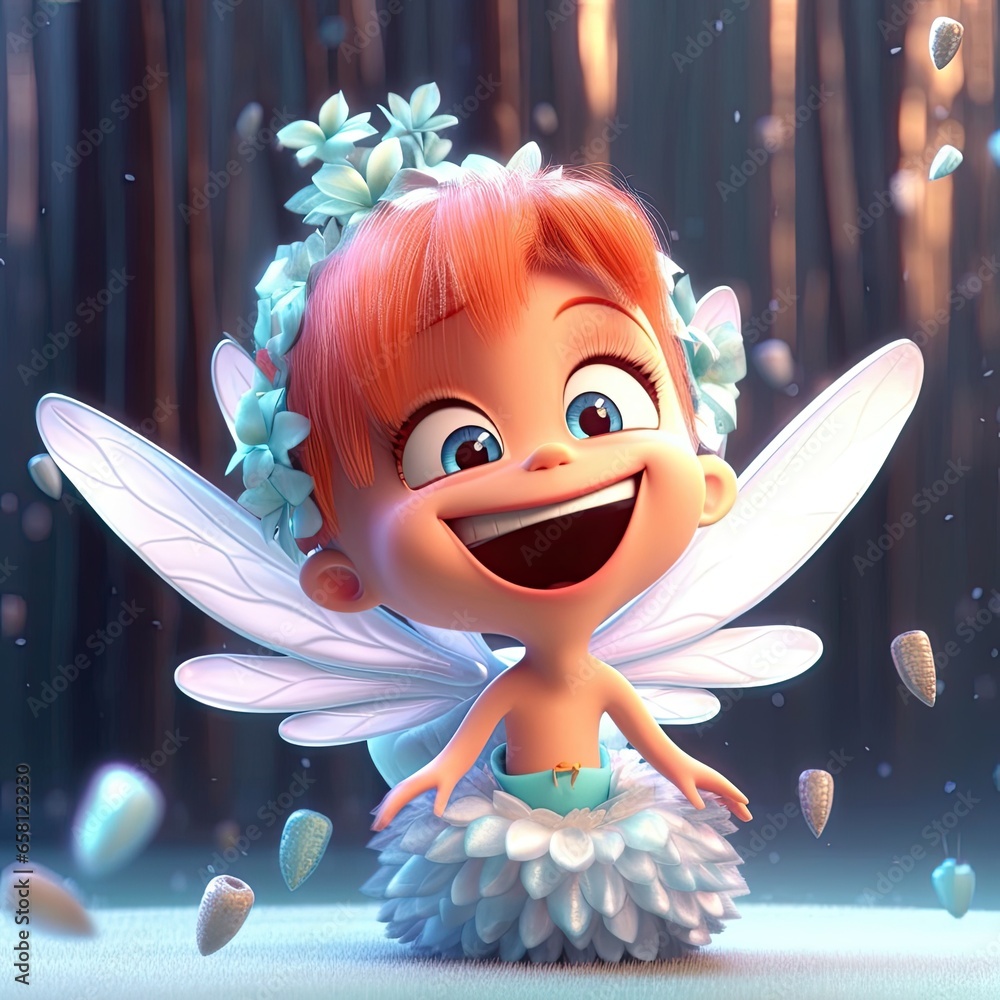 Magic tooth fairy illustration. 3D character from the fairy tale tooth fairy. Children's milk teeth. Treatment of baby teeth. Children's dentistry. Generative ai.