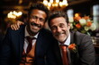 Happy smiling married male LGBT couple at their wedding. LGBT marriage concept. AI generated