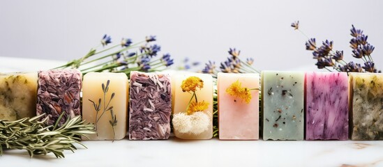 Poster - Organic handmade soap bars featuring floral spa elements