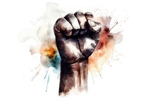 Watercolor raised fist of african american with color splashes around, black lives matter concept