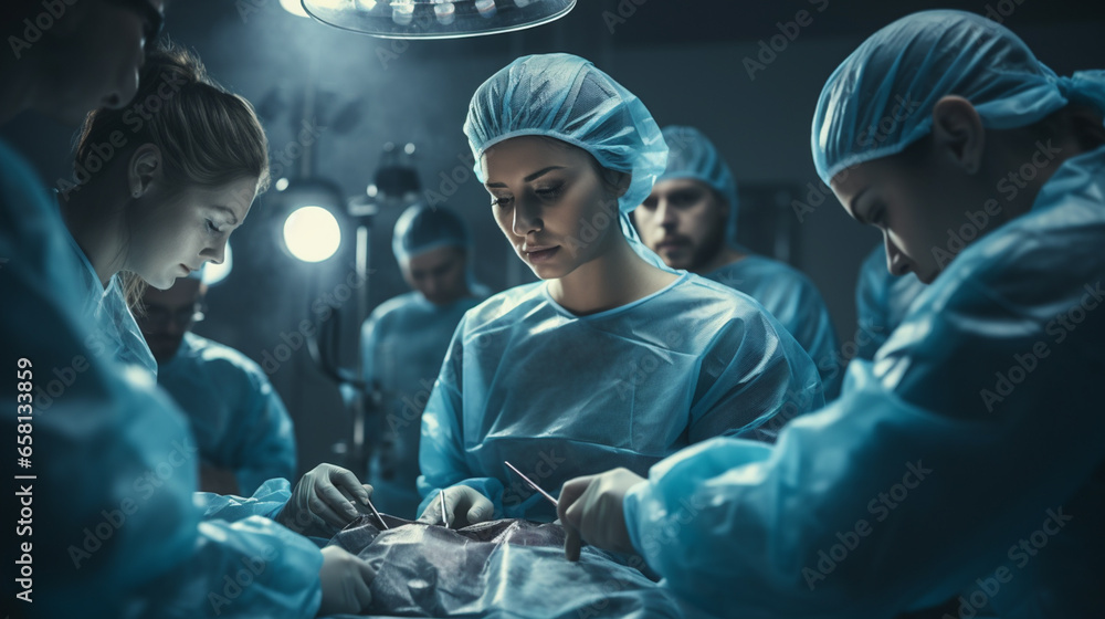 surgeon team performing practice operation theater. medical surgical ...