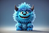 Fototapeta  - Cute blue monster 3D cartoon character. Generative Ai.
