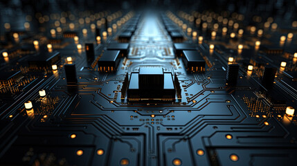 Technologic in Black and Gold Style Digital Background Selective Focus
