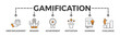 © Good Wife - Gamification banner web icon vector illustration concept with icon of user engagement, reward, achievement, motivation, learning, and challenge