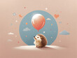 flat vector illustration of Hedgehog plays with a balloon