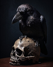 The Omen: Crow Perched On Human Skull