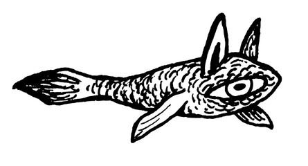 Wall Mural - Cat Fish human eye cartoon tattoo print stamp