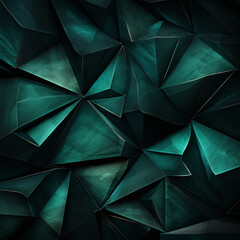 Wall Mural - Black dark bottle green teal jade abstract background. Geometric shape. 3d effect. Triangle polygon line angle. Color gradient. Folded origami mosaic. Rough grain grungy. Brushed matte shimmer. Design