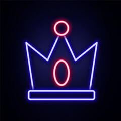Canvas Print - Glowing neon line King crown icon isolated on brick wall background. Colorful outline concept. Vector