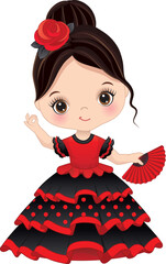 Wall Mural - Vector Cartoon Image of Little Girl Dancing Flamenco