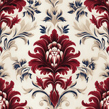 Fototapeta  - seamless pattern with flowers, Damask Delight: Full Drop Repeat Wallpaper Design, AI Generated