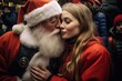 mommy girl kissing santa claus