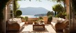 Mediterranean villa patio with wicker seating on the French Riviera