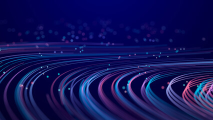 Wall Mural - abstract glitter particles in dark space. network data transfer concept. 3d rendering.