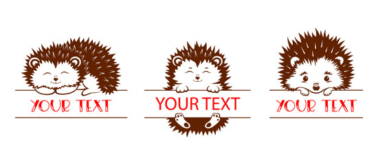 Wall Mural - baby name monogram. set of hedgehog monogram with space for text. peeking face hedgehog. baby name s