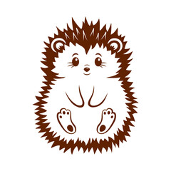 Wall Mural - cute baby hedgehog. children's vector illustration, black and white silhouette of a little hedgehog.