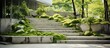 Contemporary building stairway decor with faux grass in park outdoor concept