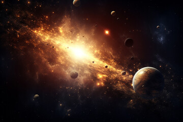 Wall Mural - illustration of a starry sky with planets in space. created with generative ai