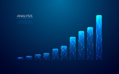 Wall Mural - Hi-tech hologram of growing graph chart on blue background. Digital low poly wireframe vector illustration. Abstract stock market investment trading concept. Business finance investment graph growth.