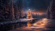 Weihnachtsbaum, Christbaum in verschneiter Landschaft