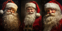 Set Of 3 Vintage Antique Style Santa Claus Close Up Portrait, Christmas And Holiday Greeting Cards