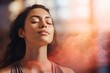 Woman using deep breathing to alleviate stress - Breath as a beacon - AI Generated
