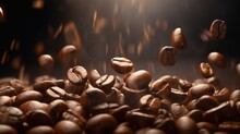 Falling Coffee Beans In Motion Close Up