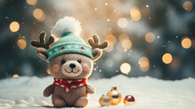 Christmas Background With A Knitted Reindeer Christmas Decoration