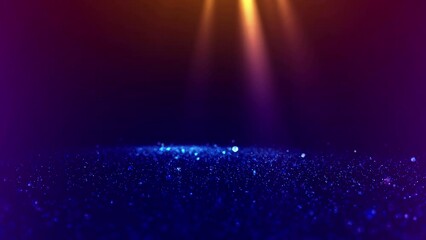 Wall Mural - Abstract Christmas magic glittering dust particles with lights effects. 3D loop video animation blue orange background template.