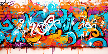 colorful graffiti on building brick wall. street art paintings