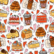 Cute cartoon dessert characters, vector pattern