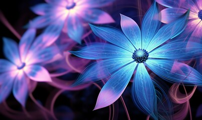 purple and blue flowers neon hallucinatory style. Generative Ai