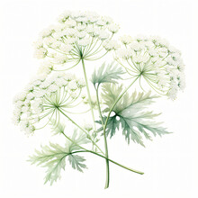 Watercolor Queen Annes Lace Isolated On White Background
