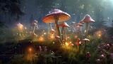 Fototapeta Pokój dzieciecy - Magic Mushrooms In a Forest, Generative AI Illustration