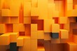 Interlocking blocks in various shapes and sizes form a wall against an orange and yellow futuristic background with empty space. Generative AI