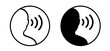 © MarkRademaker - Voice, listen or listening to others symbol. Hearing aid or loss with sound wave. Communication skill concept. Tinnitus. Ringing in the ears. Audiogram and audio wave. Active sign.