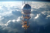 Fototapeta  - Concept of future technology with a space elevator for space travel. Generative AI