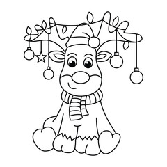 Wall Mural - Funny rain deer cartoon for coloring book.