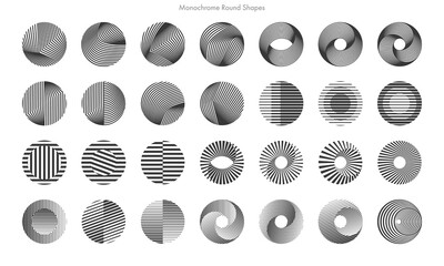 Wall Mural - Set of Monochrome Round Shapes. Vector Abstract Illustration.